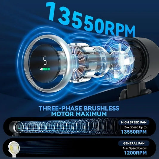 3-In-1 Fan 5-Speed 3600mAh Rechargeable USB Travel Mini Fan