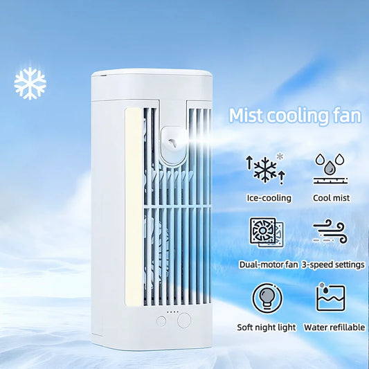 Desktop Air Cooler Fan 3-Speed Night Light USB Rechargeable 3600mAh