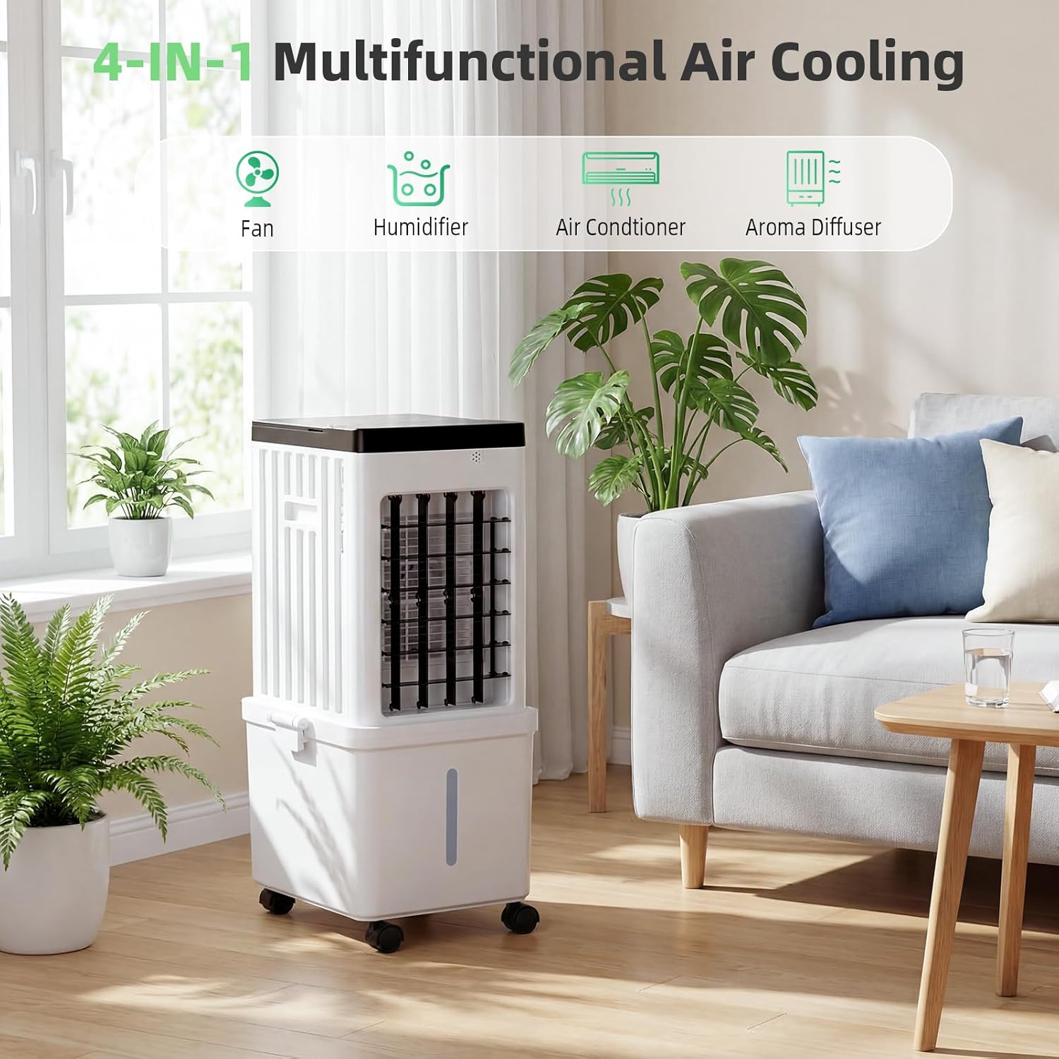 FODFINU Portable Swamp Cooler 3-Speed 3.5-Gallon Evaporative Air Conditioner