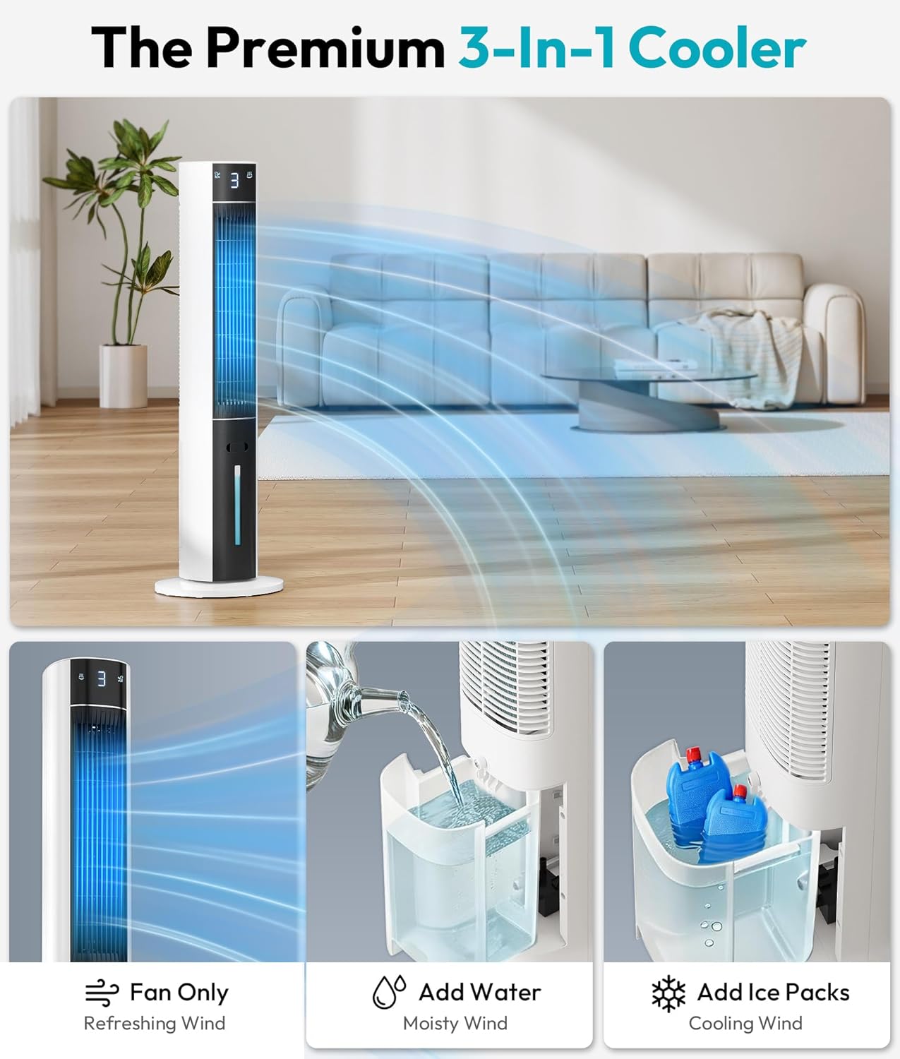Rellytech Portable Swamp Cooler 3-Speed 3L Evaporative Air Conditioner