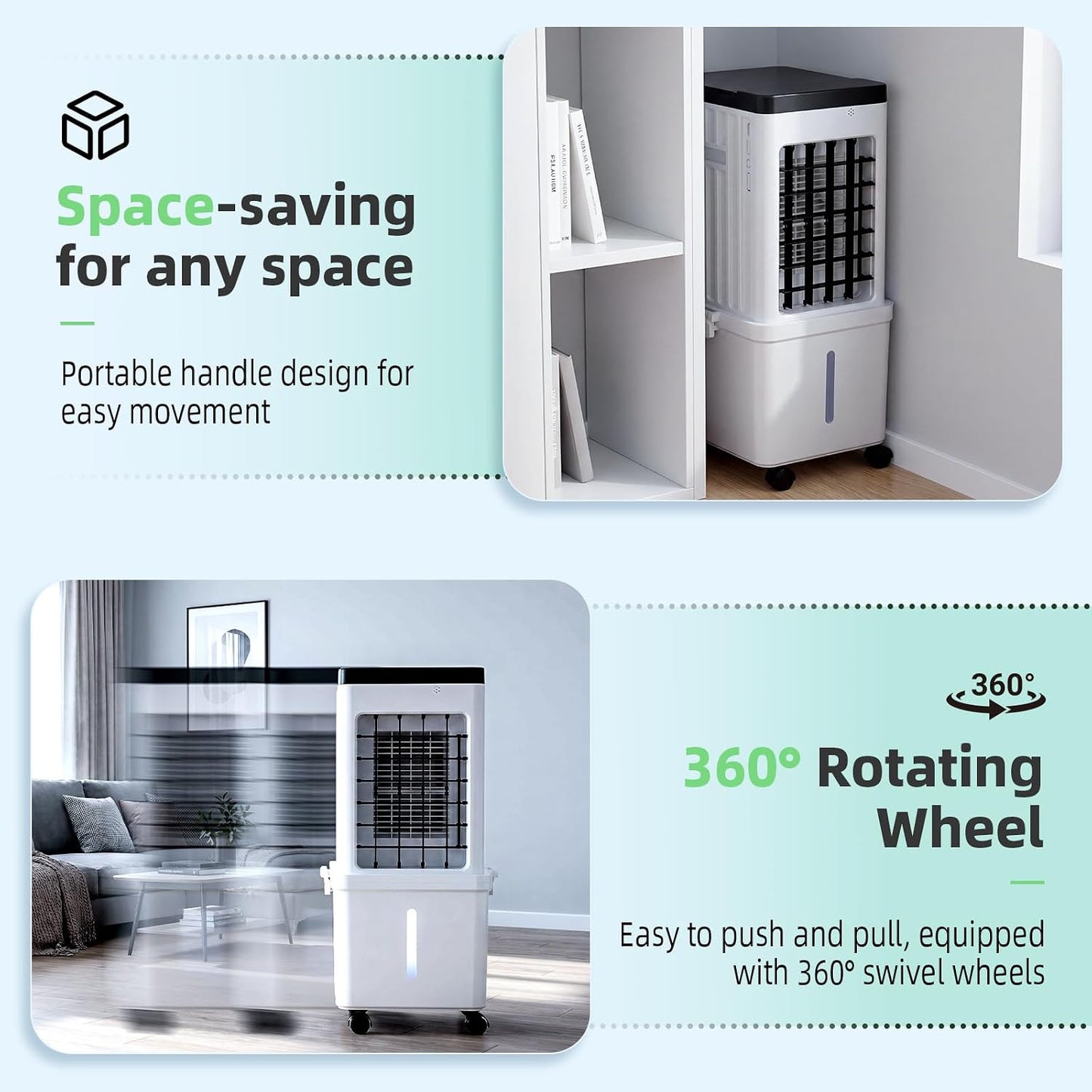 FODFINU Portable Swamp Cooler 3-Speed 3.5-Gallon Evaporative Air Conditioner