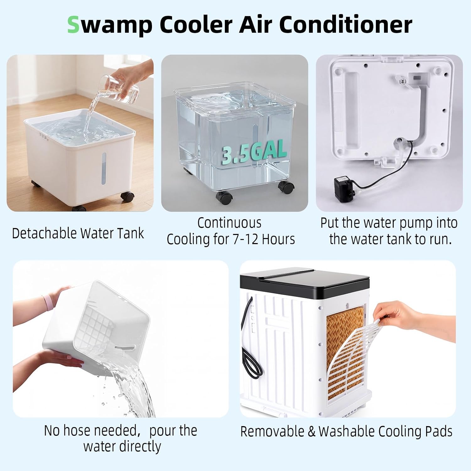 FODFINU Portable Swamp Cooler 3-Speed 3.5-Gallon Evaporative Air Conditioner