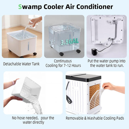 FODFINU Portable Swamp Cooler 3-Speed 3.5-Gallon Evaporative Air Conditioner