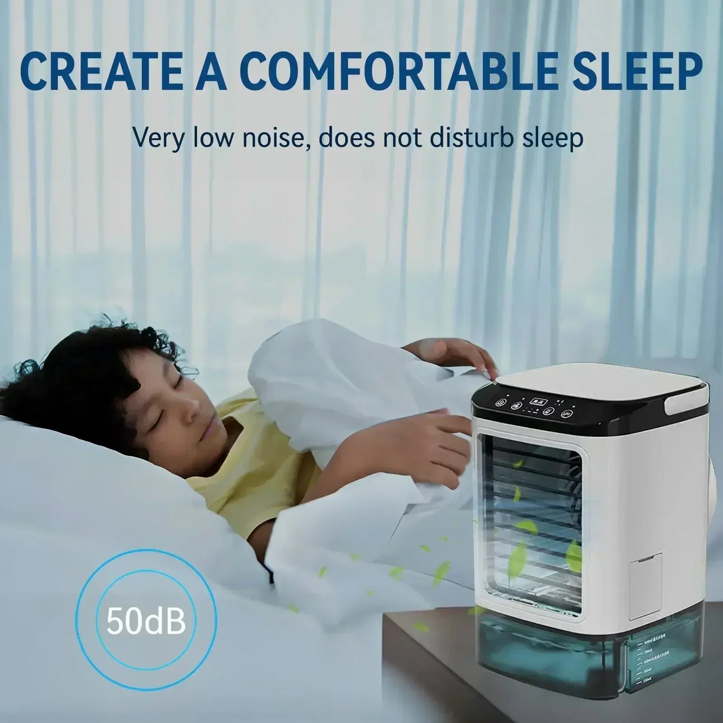 Portable Air Cooler 3-Speed Mini AC Unit 900ml Water Tank Humidifier Fan