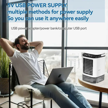 Portable Air Cooler 3-Speed Mini AC Unit 900ml Water Tank Humidifier Fan