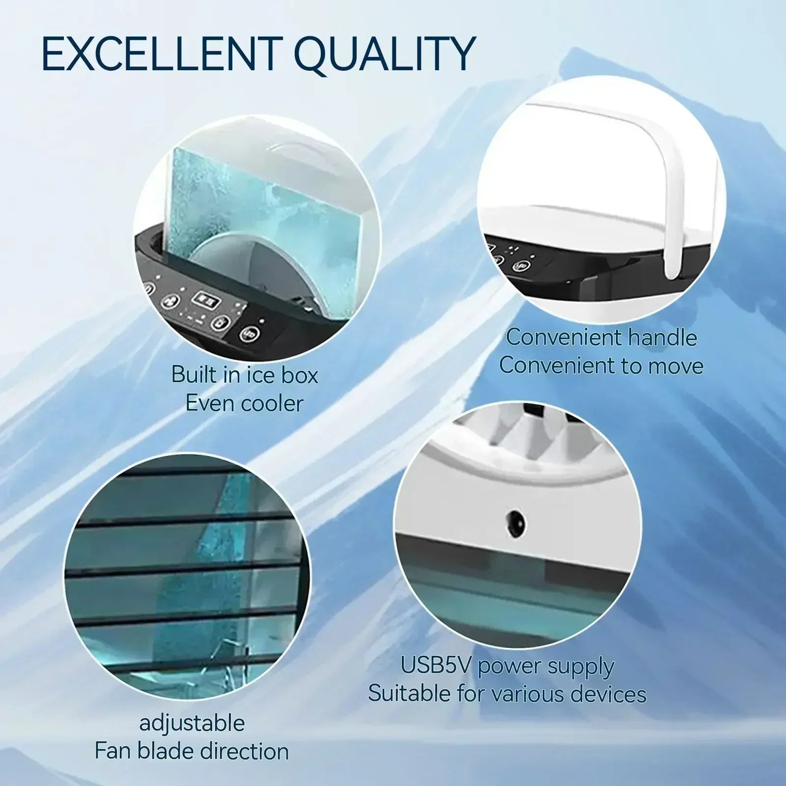 Portable Air Cooler 3-Speed Mini AC Unit 900ml Water Tank Humidifier Fan