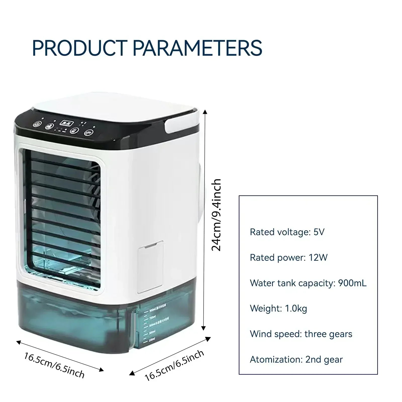 Portable Air Cooler 3-Speed Mini AC Unit 900ml Water Tank Humidifier Fan