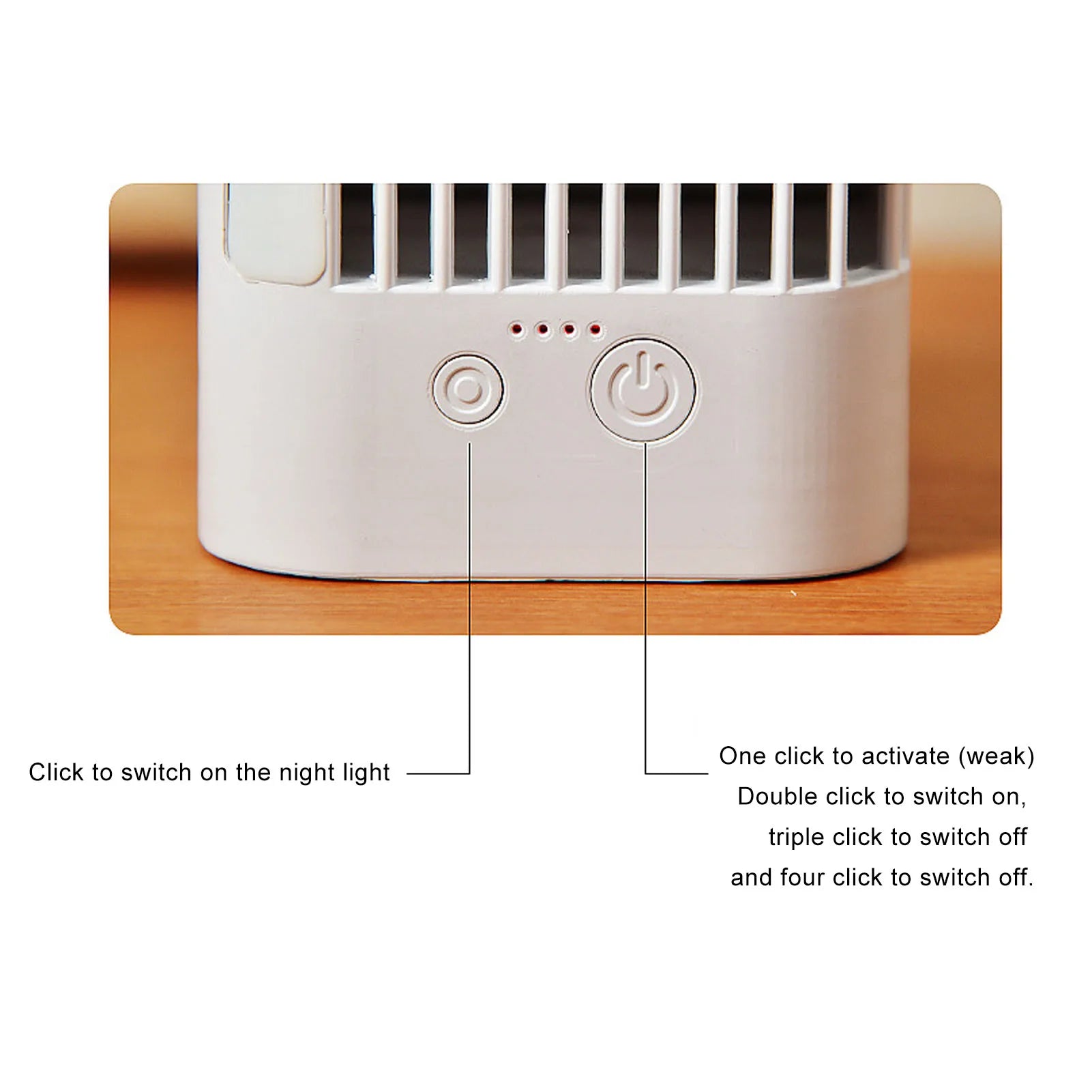 Desktop Air Cooler Fan 3-Speed Night Light USB Rechargeable 3600mAh