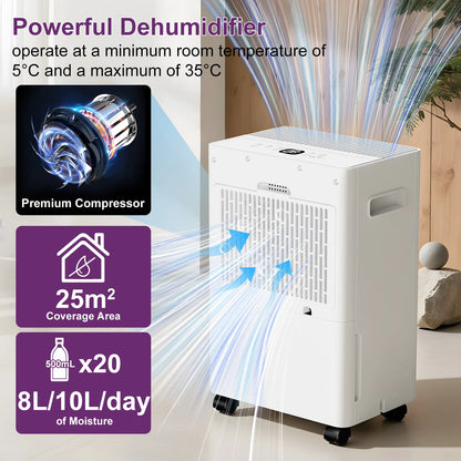 Dehumidifier 8L 10L 12L 16L/Day 24H Timer Electric Automatic Defrosting Home Bedroom 1.5L 2.0L Water Tank Wheels Pipes