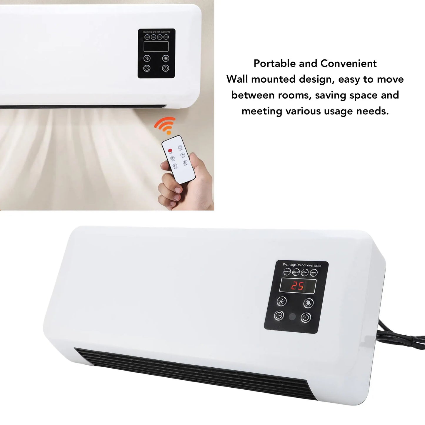 Wall Mounted Heater Cooler Energy Efficient Climate Control 16.54in