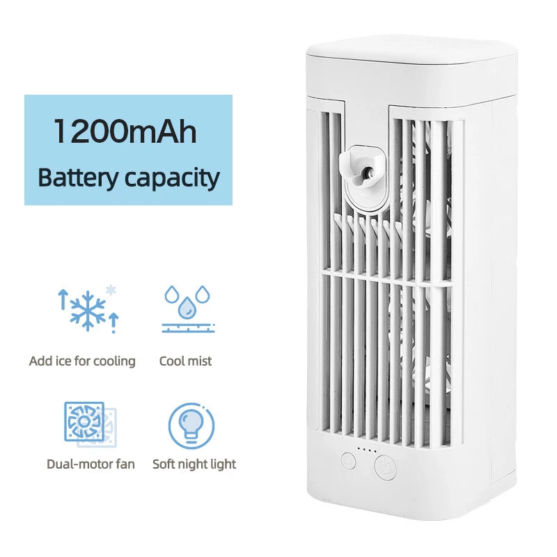 Desktop Air Cooler Fan 3-Speed Night Light USB Rechargeable 3600mAh