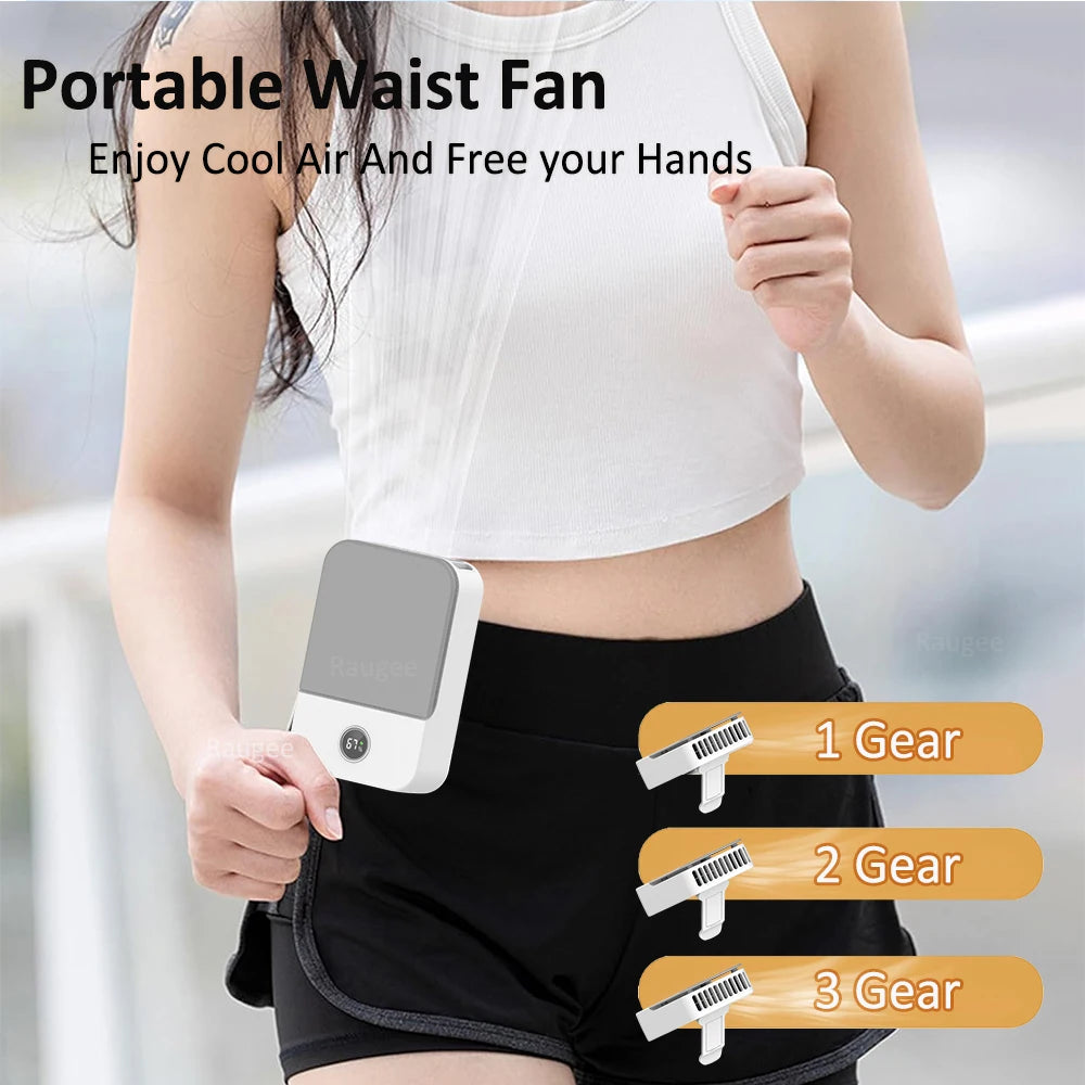 2000mAh USB Rechargeable Waist Fan 3-Speed Portable Hanging Neck Cooler