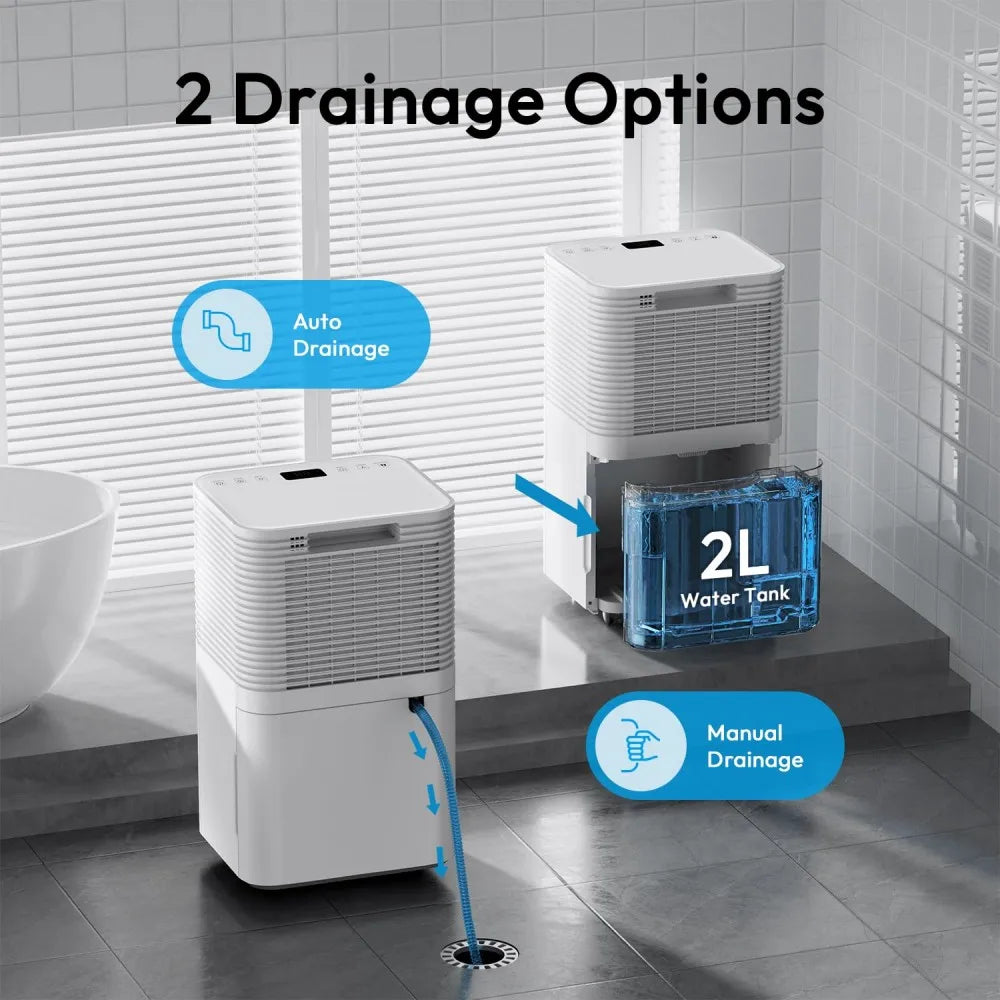 Portable Home Dehumidifier 12L 3 Modes Auto/Manual Drainage 24-Hour Timer Clothes Drying