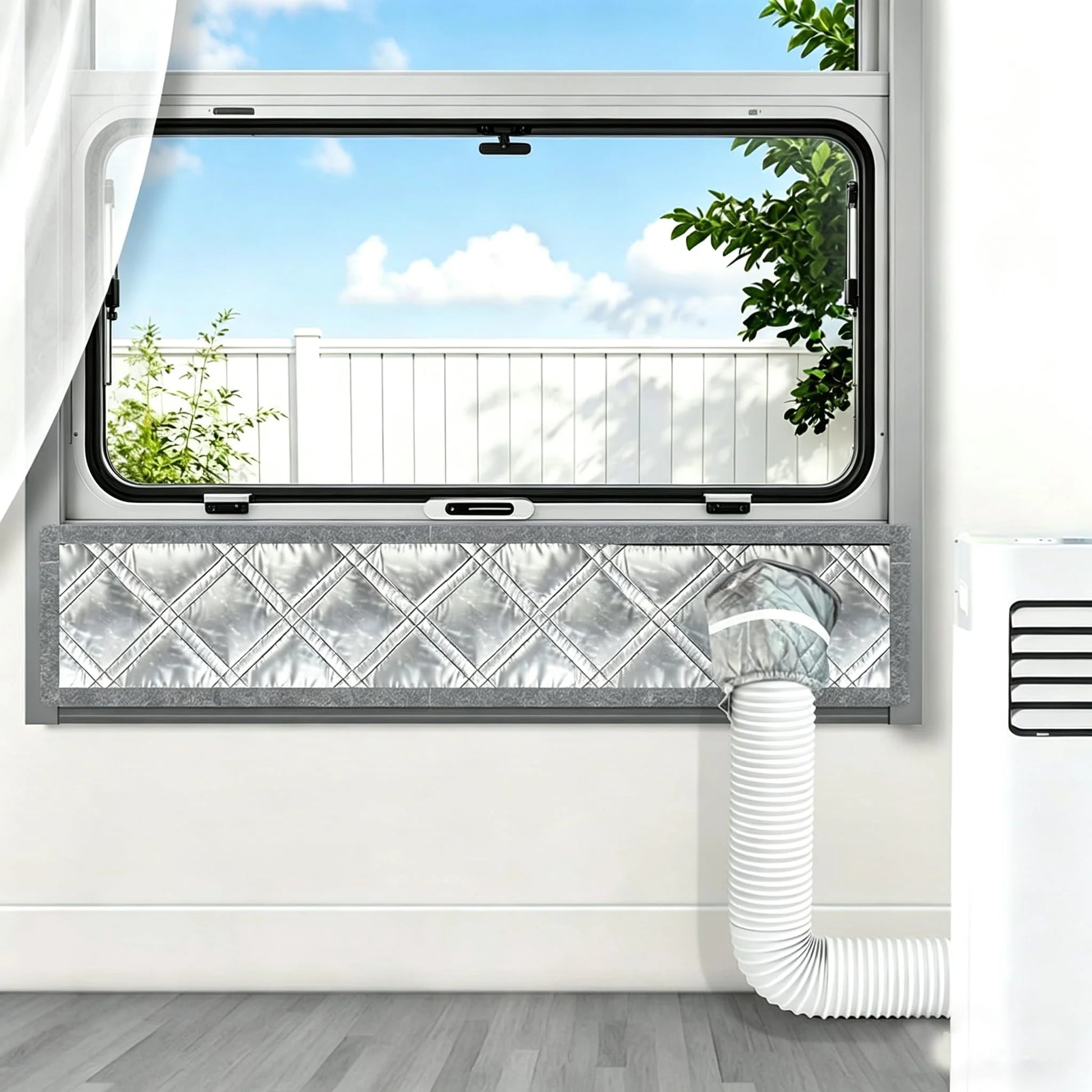Padded Portable AC Window Seal Kit Silver Coated Sliding Window Vent Cloth for Air Conditioner Exhaust Hose Insulation