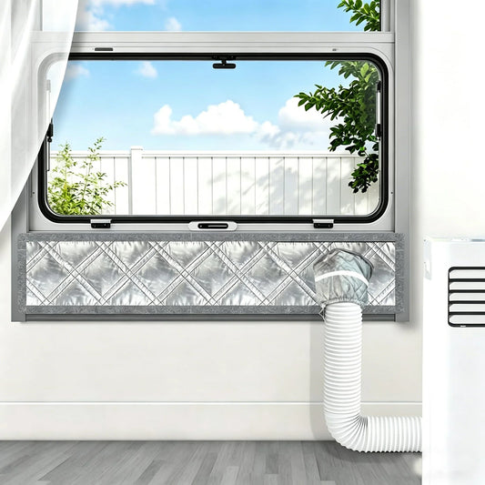 Padded Portable AC Window Seal Kit Silver Coated Sliding Window Vent Cloth for Air Conditioner Exhaust Hose Insulation