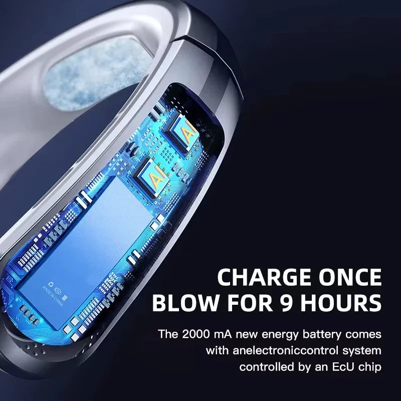 8000mAh USB Rechargeable Neck Fan Portable Bladeless LED Display