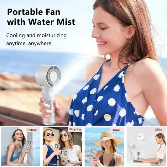 Portable Mini Handheld Water Mist Fan 4-Speed Rechargeable USB-C 800mAh