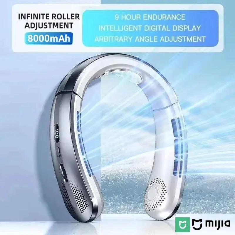 8000mAh USB Rechargeable Neck Fan Portable Bladeless LED Display