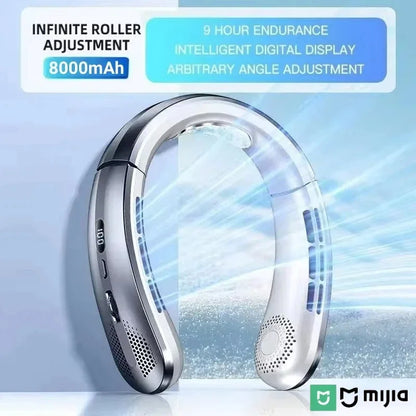 8000mAh USB Rechargeable Neck Fan Portable Bladeless LED Display