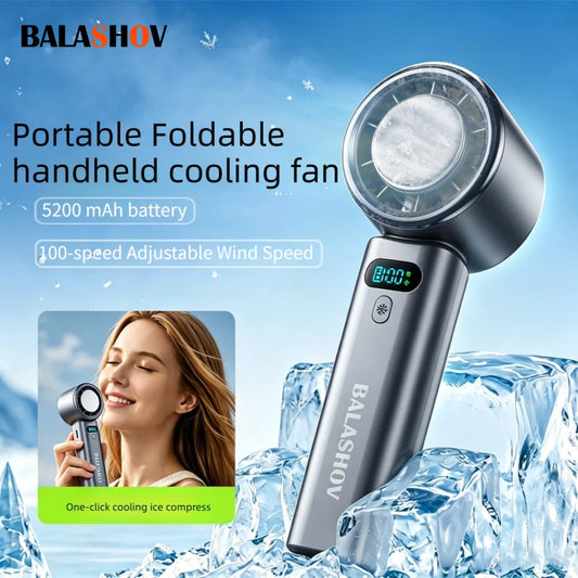 5200mAh Double Foldable Handheld Cooling Fan USB Rechargeable