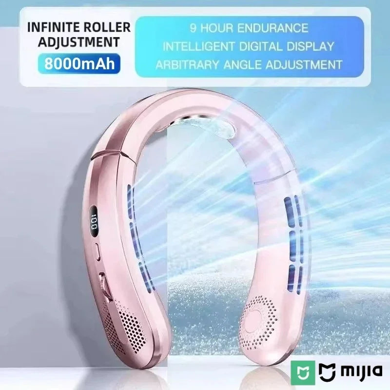 8000mAh USB Rechargeable Neck Fan Portable Bladeless LED Display