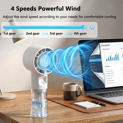 Portable Mini Handheld Water Mist Fan 4-Speed Rechargeable USB-C 800mAh