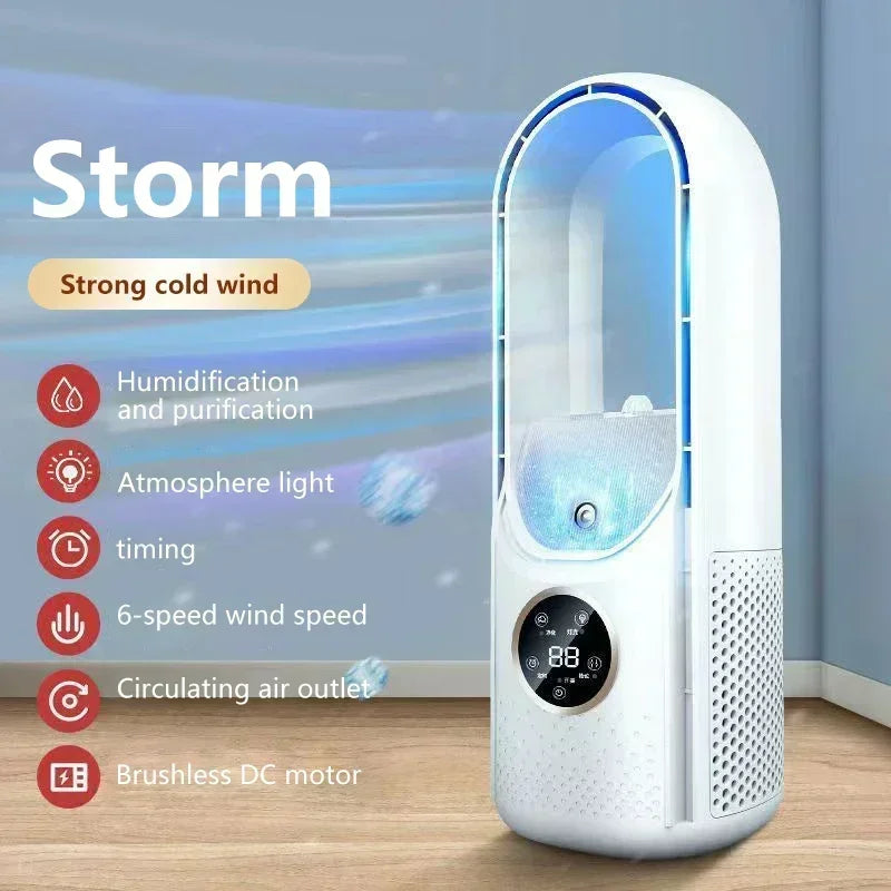 Portable Mini Air Conditioner USB Air Cooler Bladeless Electric Fan 6-Speed Silent Timed Humidifier