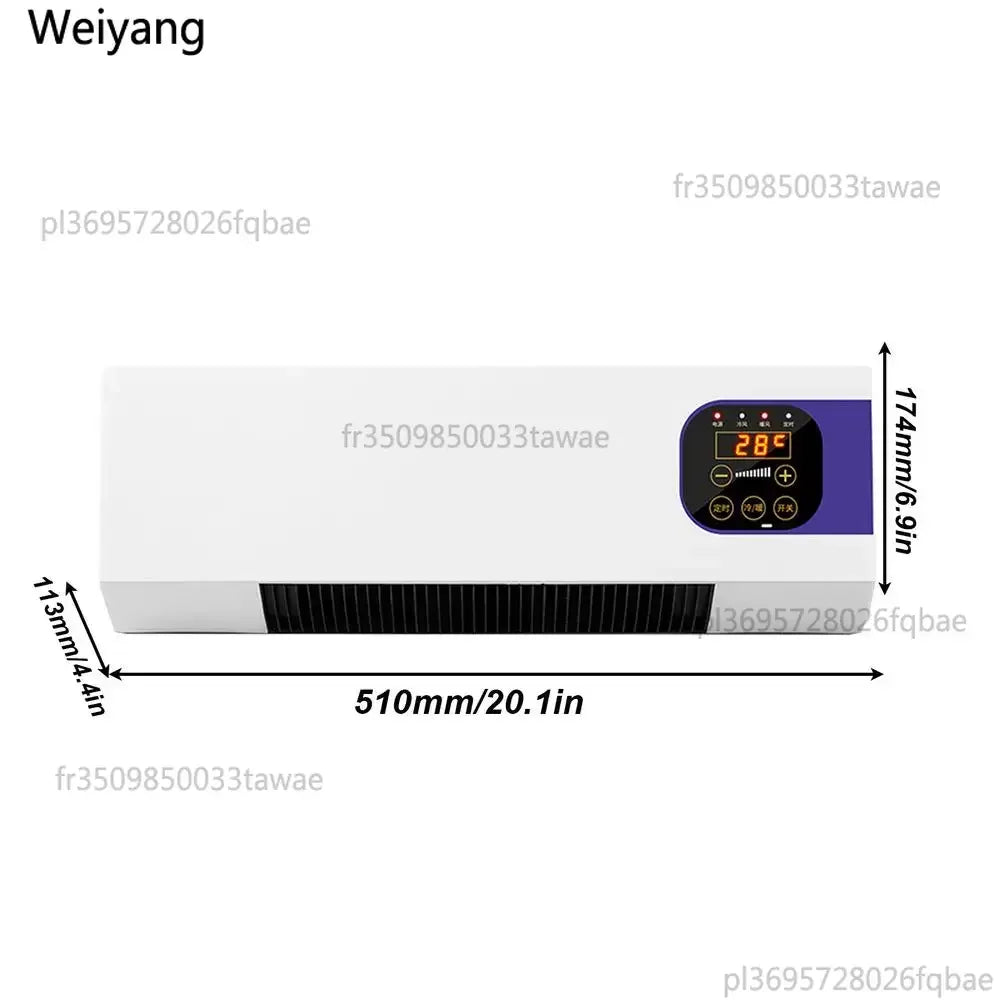 2000W Wall Mounted Air Cooler Heater Remote Control Touch Screen 16-40°C