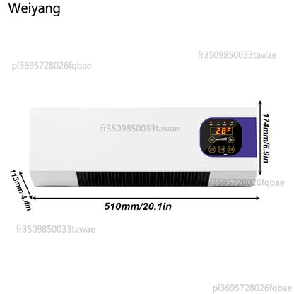 2000W Wall Mounted Air Cooler Heater Remote Control Touch Screen 16-40°C