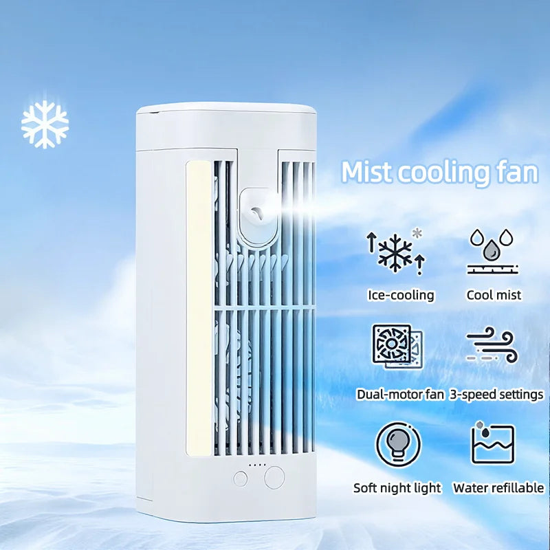 Desktop Air Cooler Fan 3-Speed Night Light USB Rechargeable 3600mAh