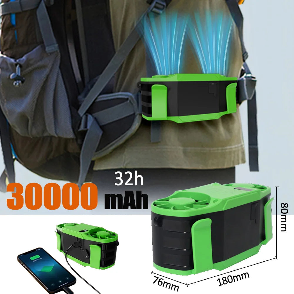 Portable Waist Fan 7 Speed 30000mAh Rechargeable Clip On Cooler