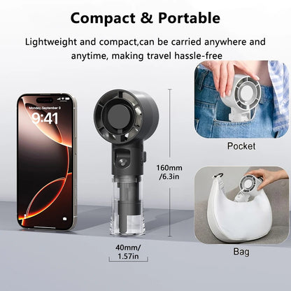 Portable Mini Handheld Water Mist Fan 4-Speed Rechargeable USB-C 800mAh
