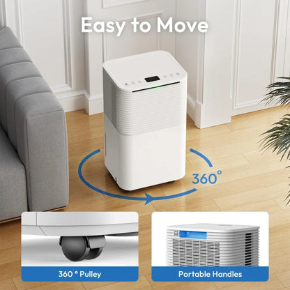 Portable Home Dehumidifier 12L 3 Modes Auto/Manual Drainage 24-Hour Timer Clothes Drying