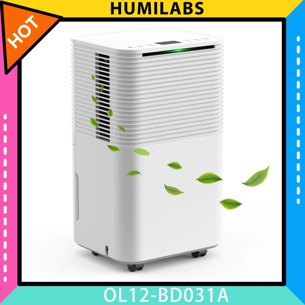 Portable Home Dehumidifier 12L 3 Modes Auto/Manual Drainage 24-Hour Timer Clothes Drying