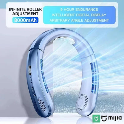 8000mAh USB Rechargeable Neck Fan Portable Bladeless LED Display