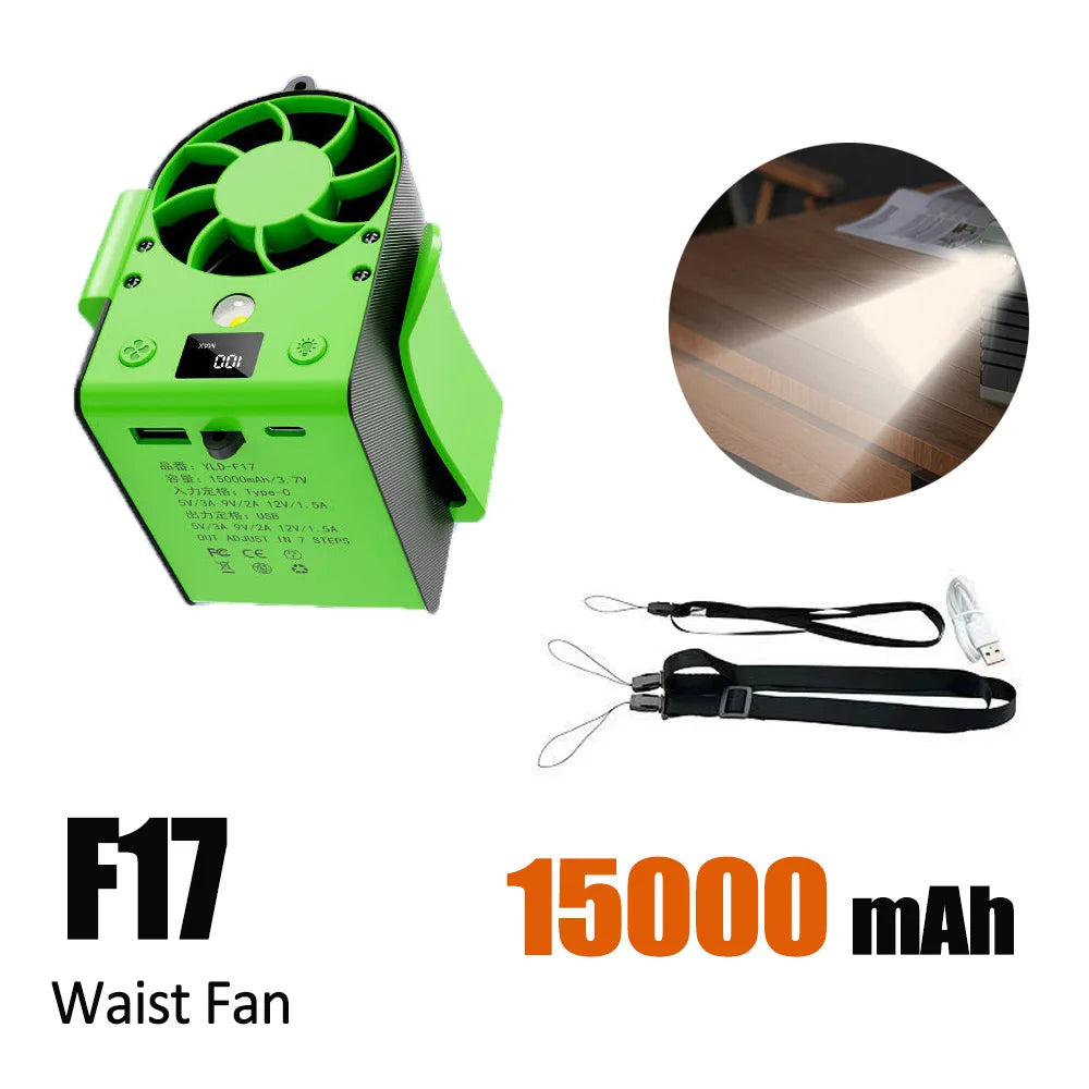 Portable Waist Fan 7 Speed 30000mAh Rechargeable Clip On Cooler