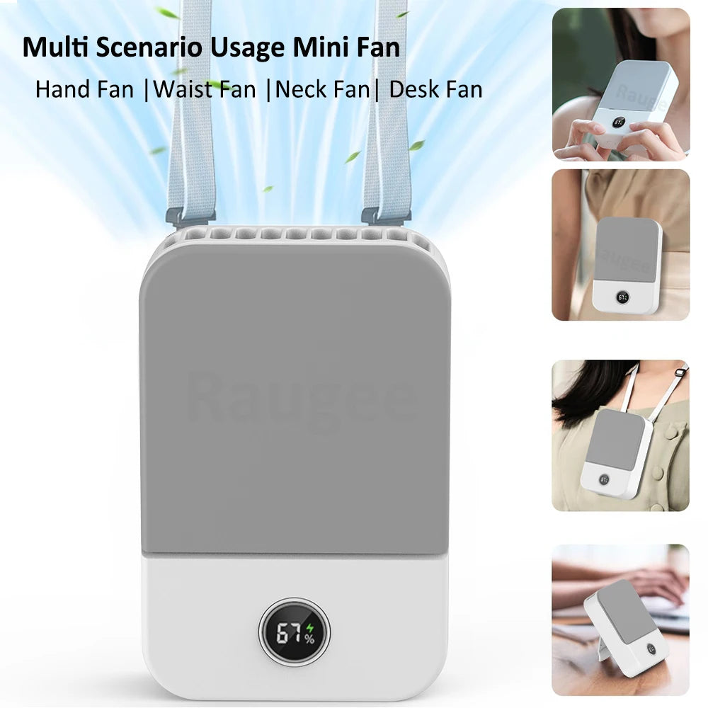 2000mAh USB Rechargeable Waist Fan 3-Speed Portable Hanging Neck Cooler