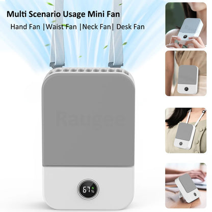 2000mAh USB Rechargeable Waist Fan 3-Speed Portable Hanging Neck Cooler