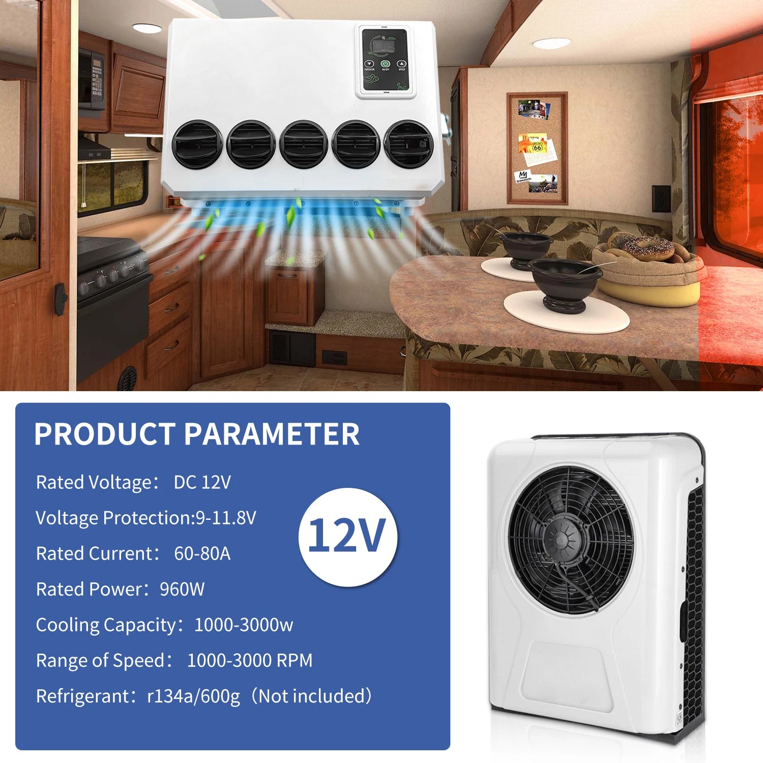 12V Split Air Conditioner For RV Truck Van Motorhome Camper
