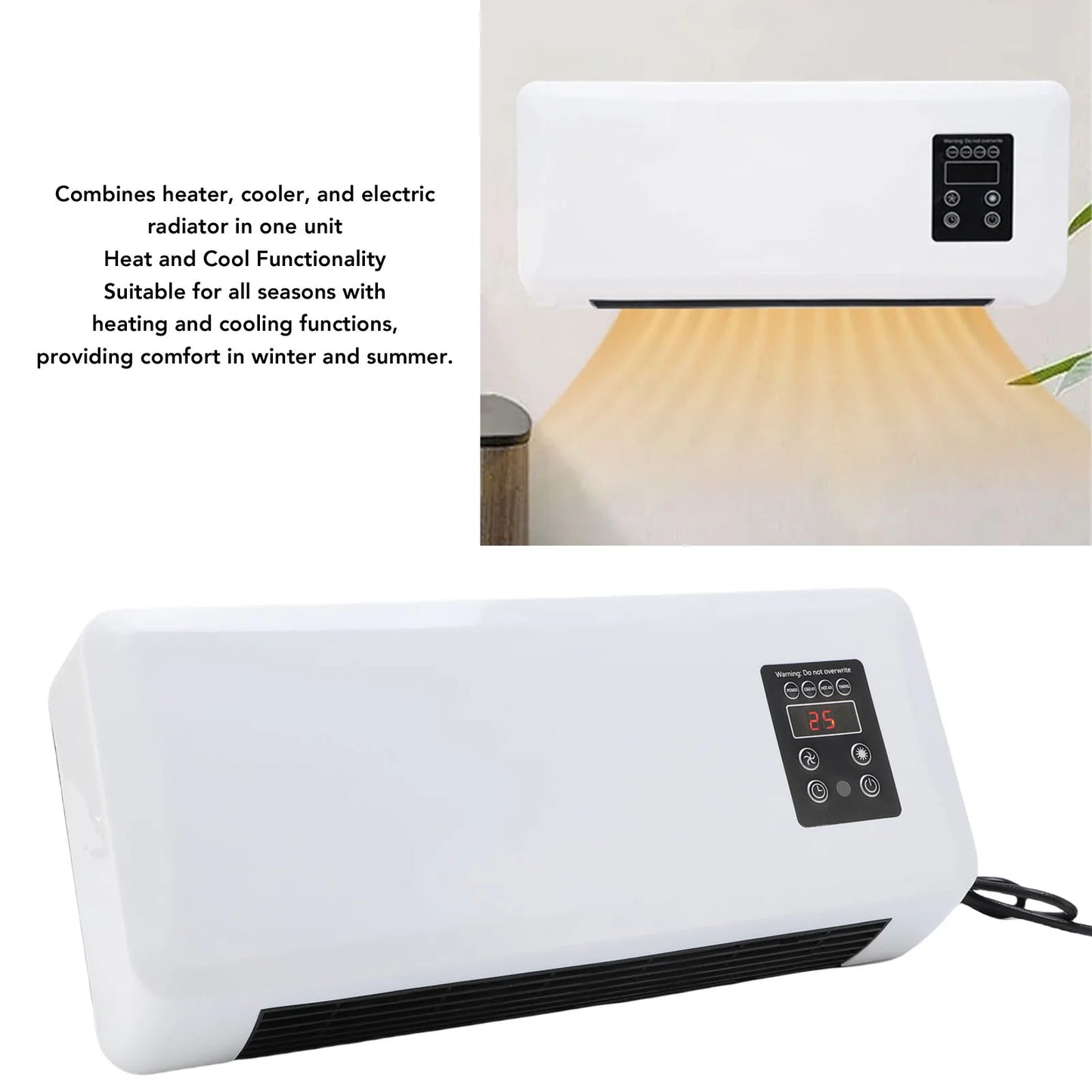 Wall Mounted Heater Cooler Energy Efficient Climate Control 16.54in