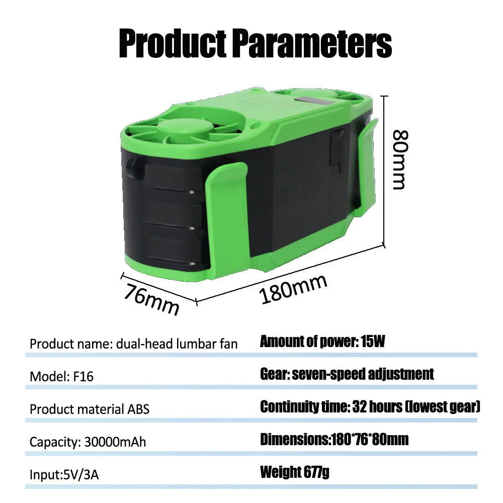 Portable Waist Fan 7 Speed 30000mAh Rechargeable Clip On Cooler