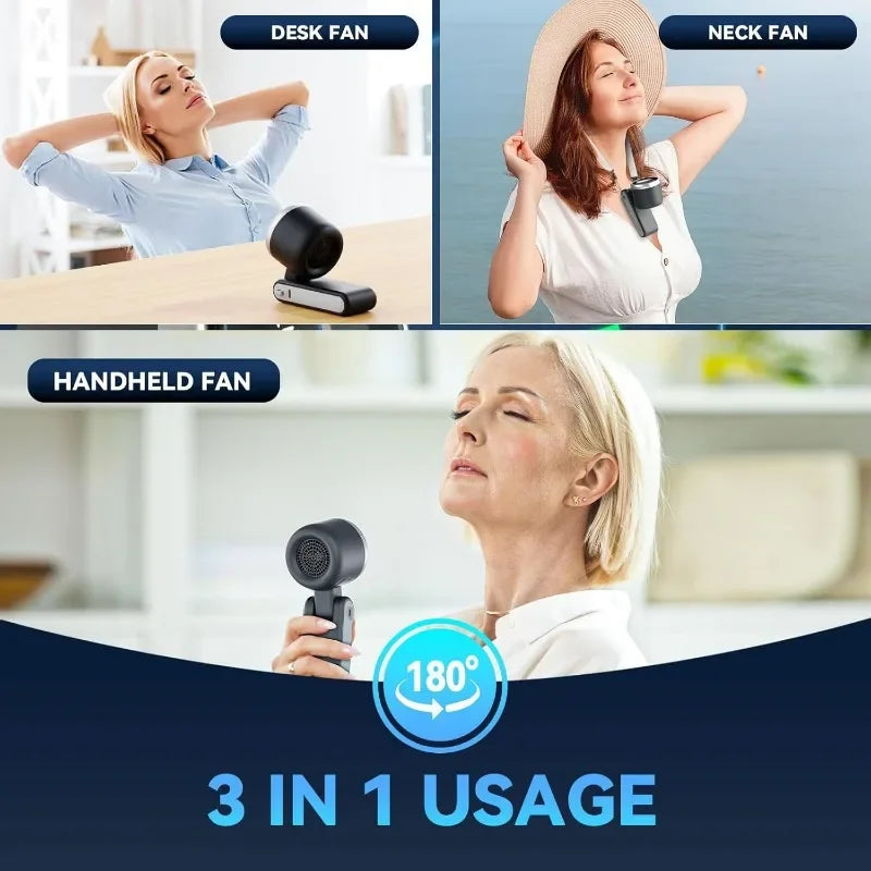 3-In-1 Fan 5-Speed 3600mAh Rechargeable USB Travel Mini Fan