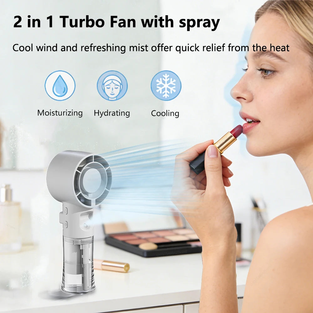 Portable Mini Handheld Water Mist Fan 4-Speed Rechargeable USB-C 800mAh