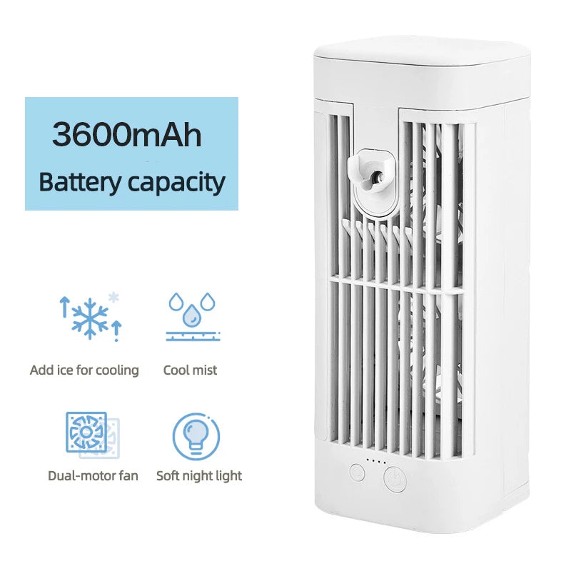 Desktop Air Cooler Fan 3-Speed Night Light USB Rechargeable 3600mAh