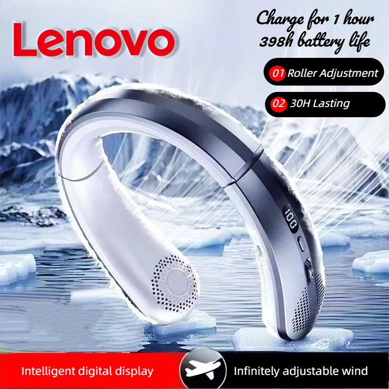 8000mAh USB Rechargeable Neck Fan Portable Bladeless LED Display