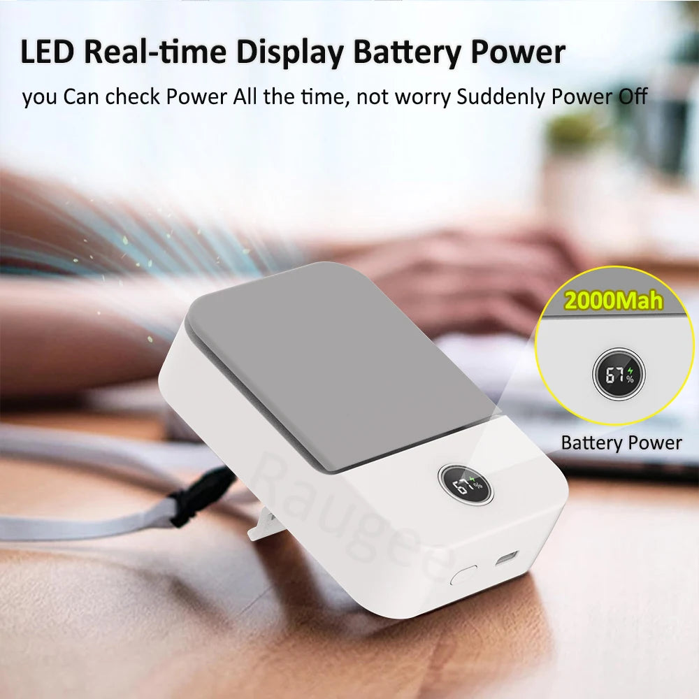 2000mAh USB Rechargeable Waist Fan 3-Speed Portable Hanging Neck Cooler
