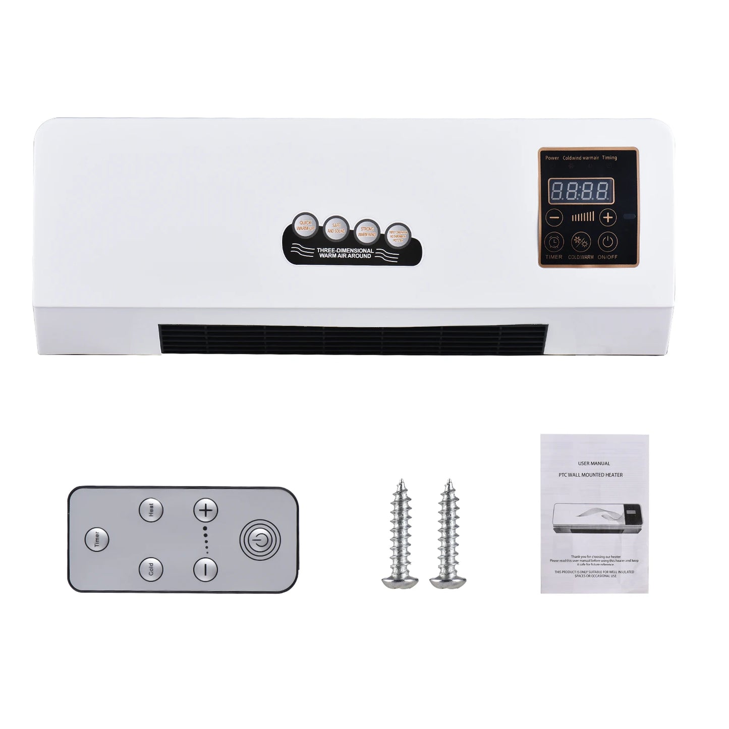 Wall Mounted Heater Fan Combo 1800W 2-in-1 6-Hour Timer Remote