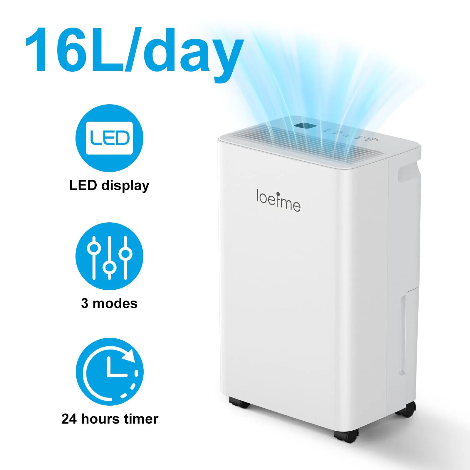 Dehumidifier 8L 10L 12L 16L/Day 24H Timer Electric Automatic Defrosting Home Bedroom 1.5L 2.0L Water Tank Wheels Pipes