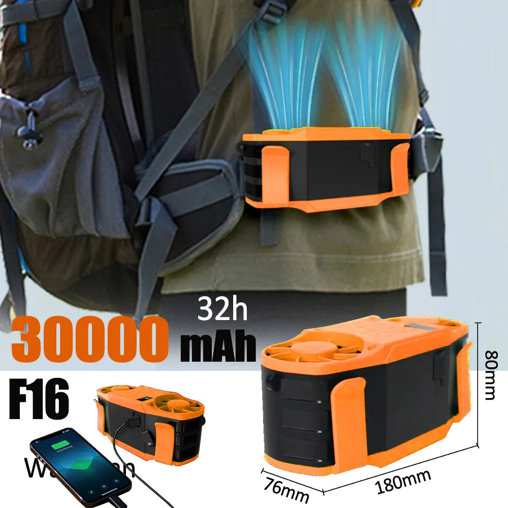 Portable Waist Fan 7 Speed 30000mAh Rechargeable Clip On Cooler