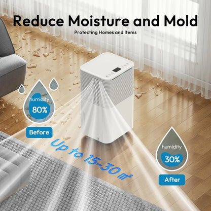 Portable Home Dehumidifier 12L 3 Modes Auto/Manual Drainage 24-Hour Timer Clothes Drying